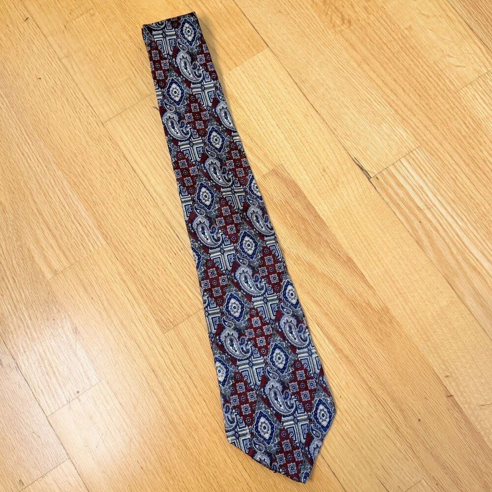 Vintage Givenchy Monsieur Silk Tie Red Blue Paisley Geometric Designer Necktie